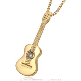 Kleiner Gitarrenanhänger Frau Kind Edelstahl Gold Diamant IM#26831