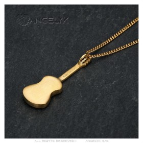 Small pendant guitar woman child Stainless steel Gold Diamond IM#26833