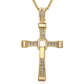 Collier fast and furious Croix Vin Diesel Acier inoxydable Or  IM#26836