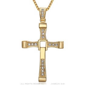 Collana Fast and Furious Vin Diesel Croce in acciaio inox oro IM#26837