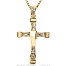 Collier fast and furious Croix Vin Diesel Acier inoxydable Or  IM#26837