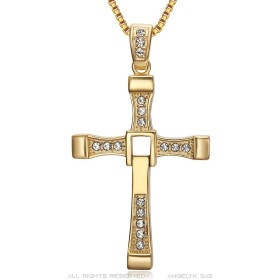 Fast and Furious necklace Vin Diesel Cross Stainless steel Gold IM#26837