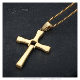 Halskette fast and furious Kreuz Vin Diesel Edelstahl Gold IM#26839