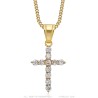 Pendentif femme croix dorée Acier inoxydable Diamants Zirconium  IM#26844