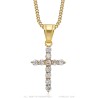 Pendentif femme croix dorée Acier inoxydable Diamants Zirconium  IM#26844