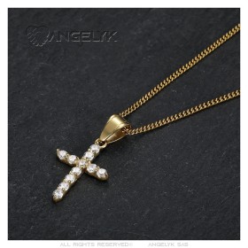 Ciondolo donna croce d'oro Acciaio inox Zirconi diamanti IM#26845