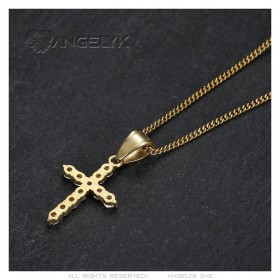 Woman pendant golden cross Stainless steel Zirconium diamonds IM#26846