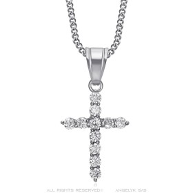 Colgante mujer cruz de plata Acero inoxidable Circonio diamantes IM#26850
