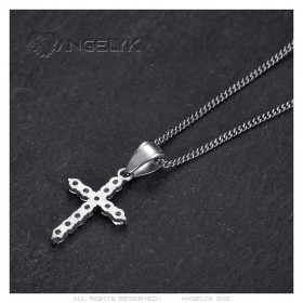 Woman pendant silver cross Stainless steel Zirconium diamonds IM#26852