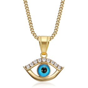 Colgante de mujer ojo azul Acero inoxidable Circonio oro IM#26855