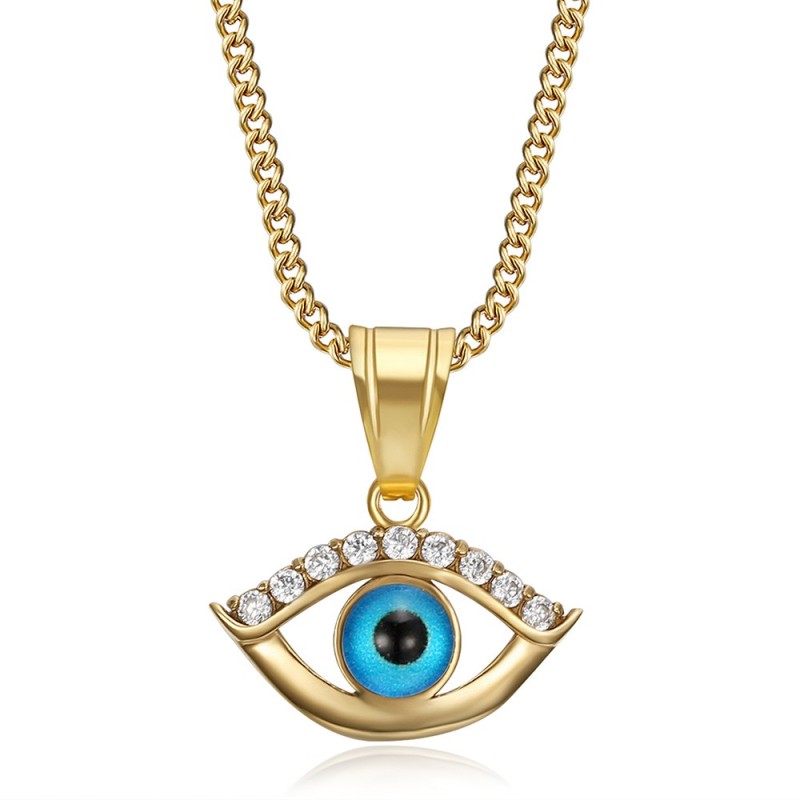 Pendentif oeil bleu femme Acier inoxydable Or Zirconium  IM#26855