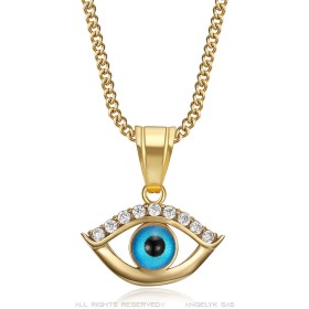 Colgante de mujer ojo azul Acero inoxidable Circonio oro IM#26856