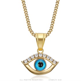 Women's blue eye pendant Stainless steel Zirconium gold IM#26856