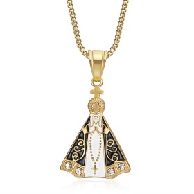 Necklace of Our Lady of Aparecida Stainless steel Gold Protection IM#26861
