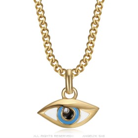 Colgante pequeño ojo azul para mujer Acero inoxidable Circonio oro IM#26868