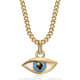 Petit pendentif oeil bleu femme Acier inoxydable Or Zirconium  IM#26868