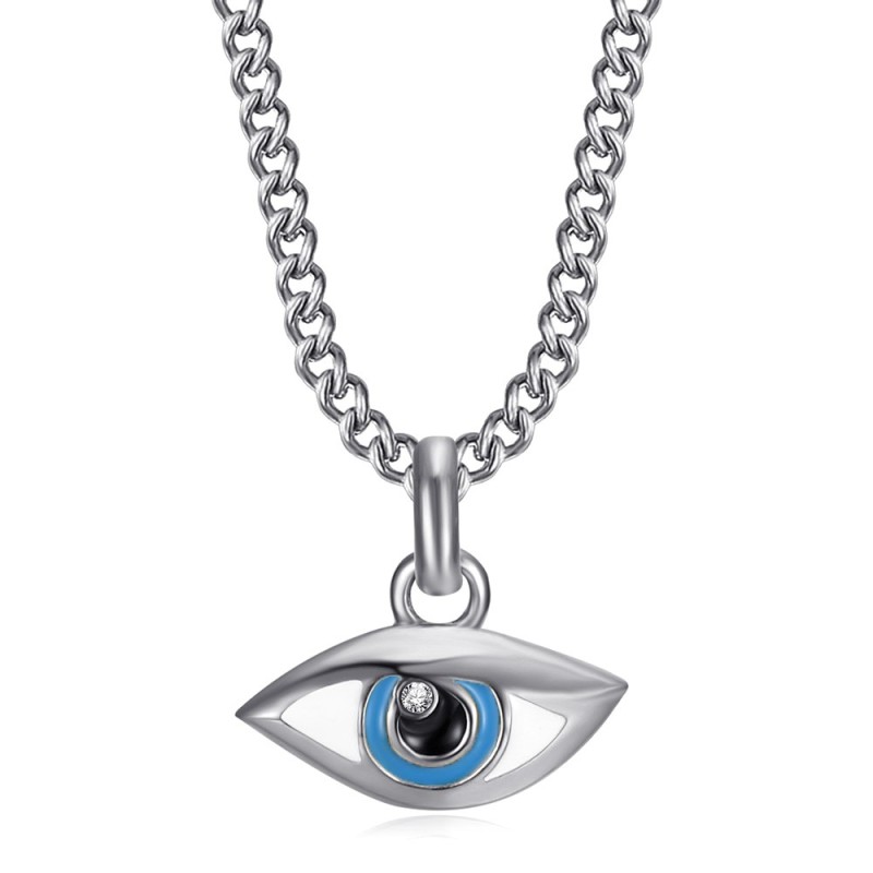 Pequeño colgante de mujer ojo azul Acero inoxidable Plata Circonio IM#26873