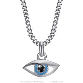 Piccolo ciondolo da donna con occhio blu Acciaio inossidabile Argento Zirconio IM#26874