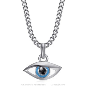 Pequeño colgante de mujer ojo azul Acero inoxidable Plata Circonio IM#26874