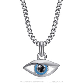 Small women's blue eye pendant Stainless steel Silver Zirconium IM#26874