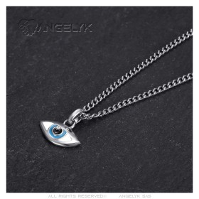 Pequeño colgante de mujer ojo azul Acero inoxidable Plata Circonio IM#26875