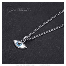 Small women's blue eye pendant Stainless steel Silver Zirconium IM#26875