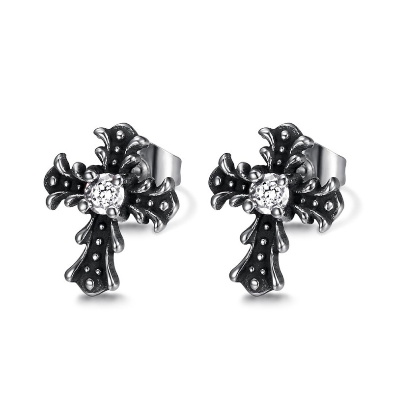 Boucles d'Oreilles croix Biker Gothique Acier inoxydable Zirconium  IM#26879