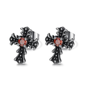 Earrings cross Biker Gothic Stainless steel Ruby red IM#26884