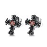 Boucles d'Oreilles croix Biker Gothique Acier inoxydable Rouge rubis  IM#26884