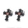 Earrings cross Biker Gothic Stainless steel Ruby red IM#26885