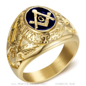 Chevalière Ring Freemason Master Midnight Blue Gold Steel IM#26890