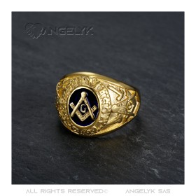 Chevalière Ring Freemason Master Midnight Blue Gold Steel IM#26891
