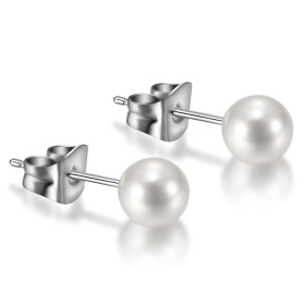 Boucles d'Oreilles Perle 5 tailles au choix Acier inoxydable Argent  IM#26906