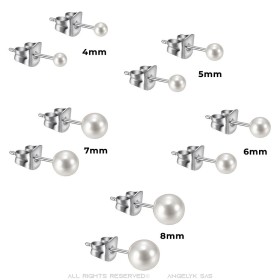 Pendientes de perlas 5 tamaños a elegir Acero inoxidable Plata IM#26907