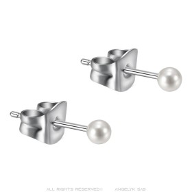 Boucles d'Oreilles Perle 5 tailles au choix Acier inoxydable Argent  IM#26908