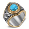 Indian Shaman Turquesa Oro Acero Inoxidable Biker Ring IM#26928