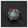 Indian Chaman Turquesa Oro Acero Inoxidable Biker Ring IM#26930