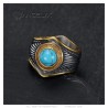 Indian Chaman Turquoise Gold Stainless Steel Biker Ring IM#26930