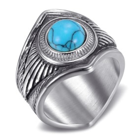 Indian Chaman Turquoise Silver Stainless Steel Biker Ring IM#26935
