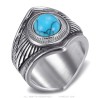 Indian Chaman Turquoise Silver Stainless Steel Biker Ring IM#26936