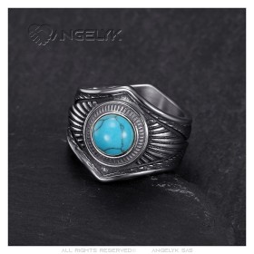 Indian Chaman Turquesa de plata de acero inoxidable Biker Anillo IM#26937