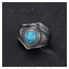 Indian Chaman Turquoise Silver Stainless Steel Biker Ring IM#26937