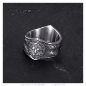 Indian Chaman Turquesa de plata de acero inoxidable Biker Anillo IM#26938