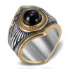 Indian Chaman Biker Anillo Negro Onyx Oro Acero inoxidable IM#26943