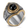 Indian Chaman Biker Ring Black Onyx Gold Stainless Steel IM#26943