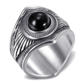 Indian Chaman Biker Anillo Negro Onyx Plata Acero Inoxidable IM#26949