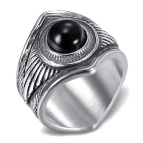 Indian Chaman Biker Ring Black Onyx Silver Stainless Steel IM#26949