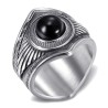 Anello Chaman indiano per motociclisti Onice nero Argento Acciaio inossidabile IM#26949