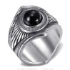 Anello Chaman indiano per motociclisti Onice nero Argento Acciaio inossidabile IM#26950