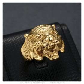 Anello tigre Anello con sigillo da uomo Acciaio inossidabile dorato con oro fino  IM#26958